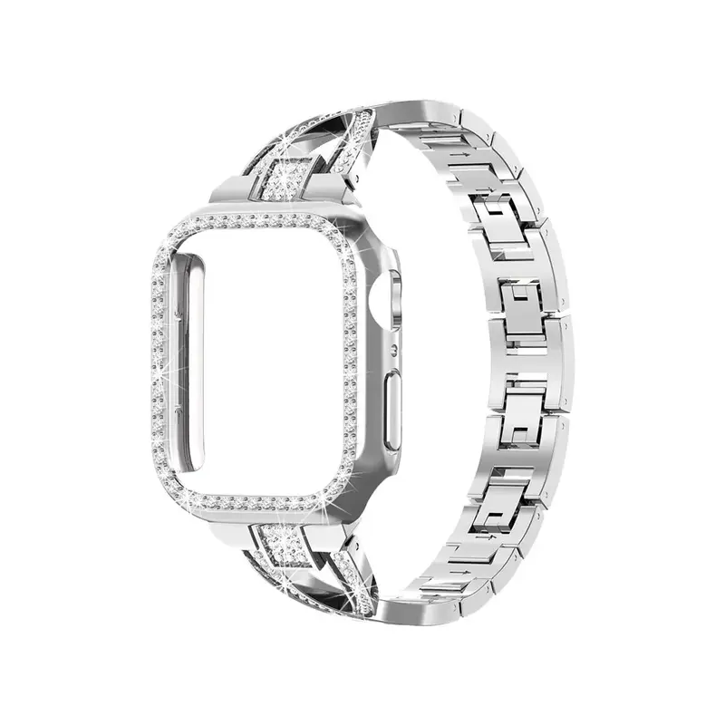 Watch Band & Watch Case, 1 Set Cross Pattern Watch Case & Watchband, Solid Color Watch Band & Watch Case For iWatch 1~9 Gene...