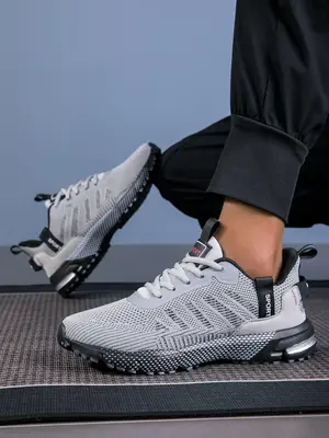 Men's Colorblock Letter Design Lace Up Low Top Sneakers, Casual Breathable Comfortable Sports Running Shoes, Male All-match R...