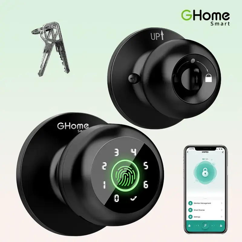 GHome Smart 4 in 1 Smart Fingerprint Door Knob with Keypad Smart Door Lock, Biometric Door Knobs & App Control, Keyless Entry...