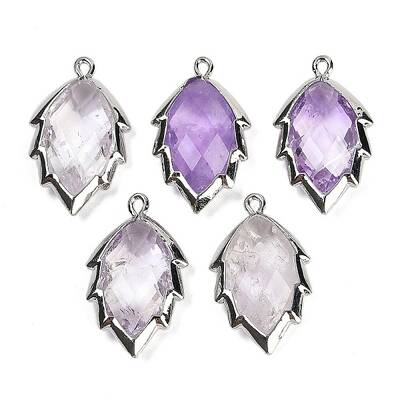Natural Amethyst Faceted Leaf Pendants
