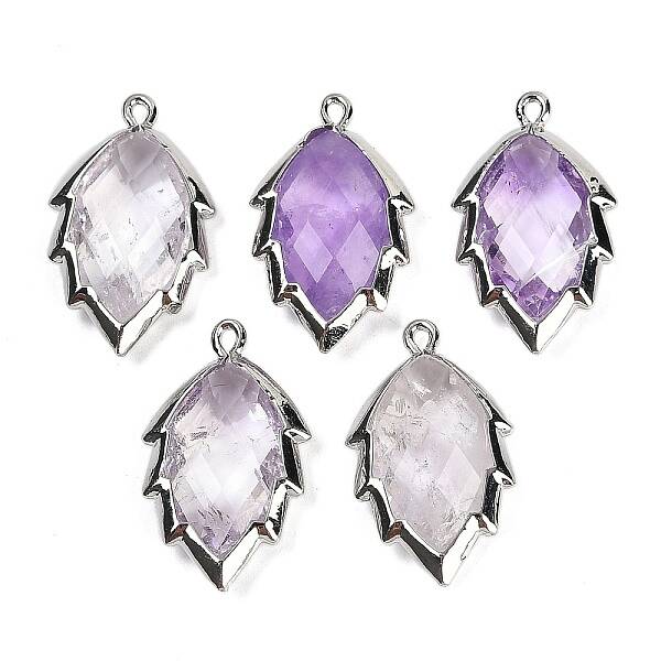 Natural Amethyst Faceted Leaf Pendants