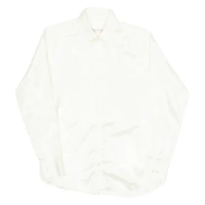 INSTANT SHIRTS Mens Plain Shirt Cream Faux Silk Long Sleeve M