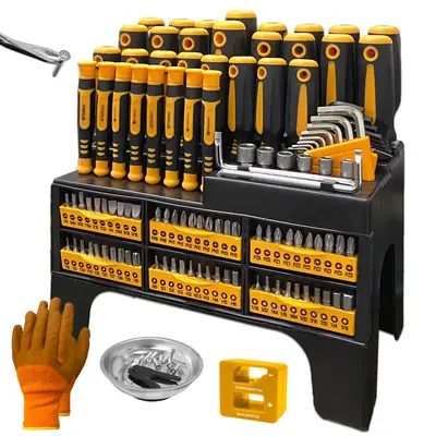 DARK DUCK 121-Pc Chrome Vanadium Steel Screwdriver Set - Magnetic Hex/Flat/Star Heads, Non-Slip Grip & Storage Rack - Ultimat...
