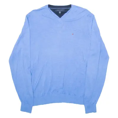 TOMMY HILFIGER Mens Jumper Blue V-Neck Tight Knit M
