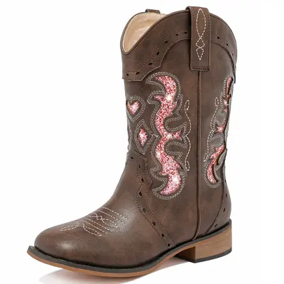 Kids Cowgirl Boots for Girls Western Square Toe Girls Sparkle Boots Zipper Mid Calf Low Heel Horse Riding for Toddler Little ...