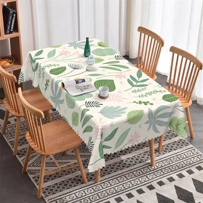 Fresh Green Leaves Pink Flower Rectangle Tablecloth - Aperturee