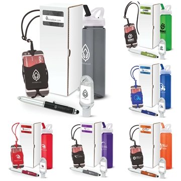 100 Custom Parlour 4-Piece Trade Show Gift Set - Water Bottle & ...