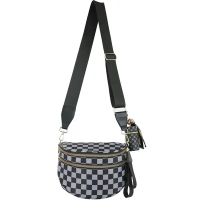 Spacious Checkered Nylon Crossbody Bag Bum Bag Checkered Handbags Wallets for Women. Large Sling Bag Purse with Adjustable St...