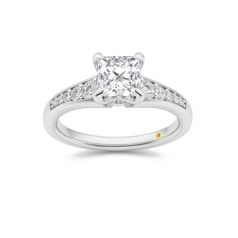 Bloom Tapered Pavé Set Hidden Halo Princess Cut Lab Grown Diamond Engagement Ring | 18K White Gold 2 1/3 CT. TW.