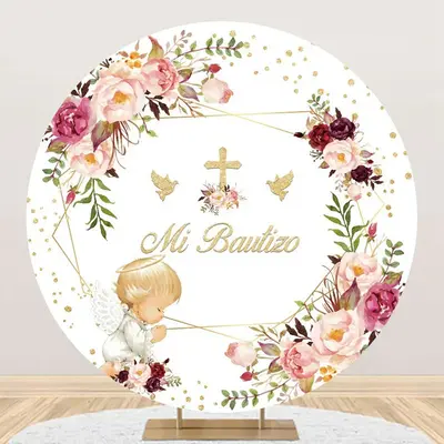 White Floral Angel Baby Mi Bautizo Baptism Backdrop