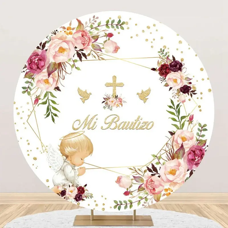 White Floral Angel Baby Mi Bautizo Baptism Backdrop