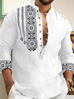 Men's Ethnic Pattern Half Button Shirt, Regular Fit Boho Fashion Long Sleeve Top for Spring & Fall, Men's Clothes for Daily W...