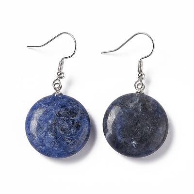 Natural Sodalite Flat Round Dangle Earrings