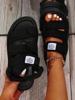 Women's Solid Color Letter Patch Decor Open Toe Hook-and-loop Sport Sandals, Summer 2024 Beach Sandals, Minimalist Casual San...