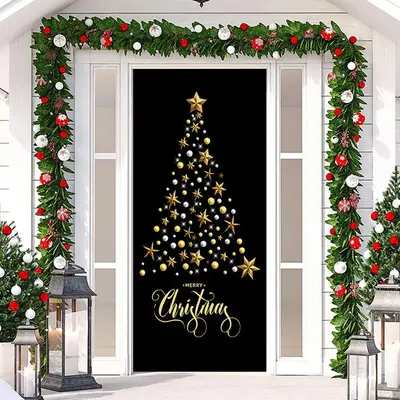 Star Glitter Christmas Tree Black Door Cover Decor - Aperturee