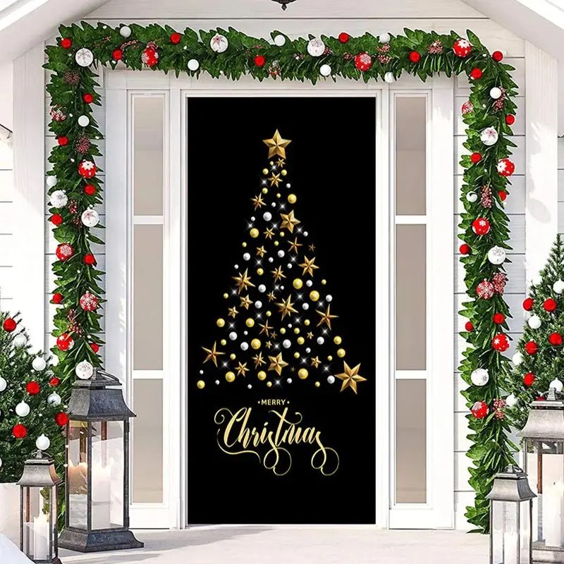 Star Glitter Christmas Tree Black Door Cover Decor - Aperturee