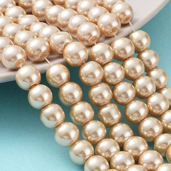 Baking Painted Pearlized Glass Pearl Round Bead Strands