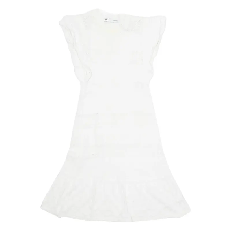 ZARA Womens Fit & Flare Dress White Short Sleeve Knee Length S