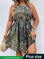 【Plus Size】 All Over Print Cami Dress, Casual Trendy Boho Sleeveless Short Dress for Daily Holiday Vacation Wear, Women P...