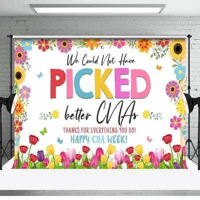 Spring Colorful Floral Leaf Happy Cna Week Backdrop - Aperturee