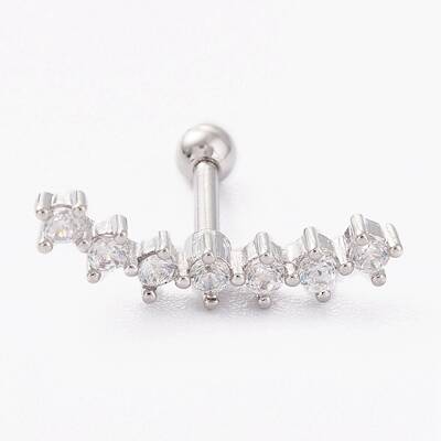 Brass Micro Pave Clear Cubic Zirconia Barbell Cartilage Earrings