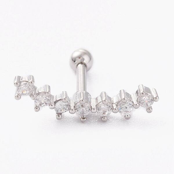 Brass Micro Pave Clear Cubic Zirconia Barbell Cartilage Earrings