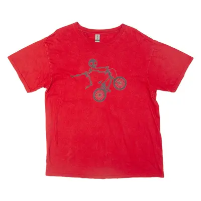 GILDAN Skeleton Bike Mens T-Shirt Red XL