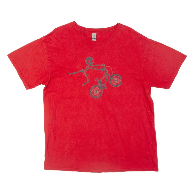 GILDAN Skeleton Bike Mens T-Shirt Red XL