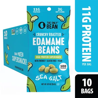 The Only Bean - Crunchy Roasted Edamame Beans (Sea Salt) - Keto Snack, High Protein, Healthy Snacks, Low Carb, Gluten-Free & ...