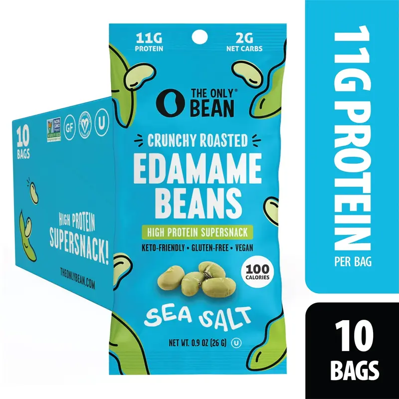 The Only Bean - Crunchy Roasted Edamame Beans (Sea Salt) - Keto Snack, High Protein, Healthy Snacks, Low Carb, Gluten-Free & ...