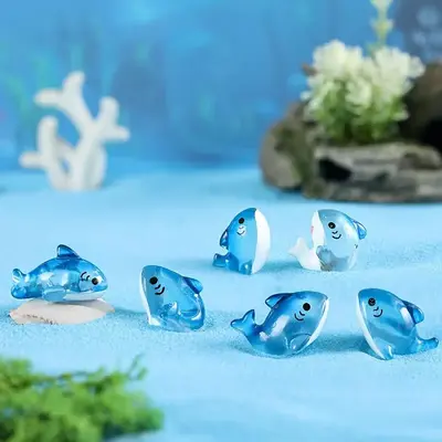 Summer Random Color Cute Shark Shaped Resin Ornament, 10pcs/30pcs Mini Simulation Cartoon Static Fish Decoration, Fish & Aqua...