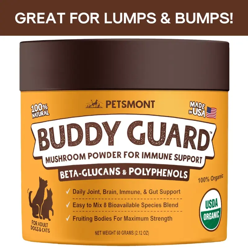 Petsmont Buddy Guard for Lumps and Bumps, Lipoma for Dogs & Cats with Organic 8 Mushroom Powder Blend Natural Dog Probiotic &...