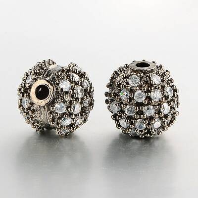 Brass Micro Pave Cubic Zirconia Round Beads