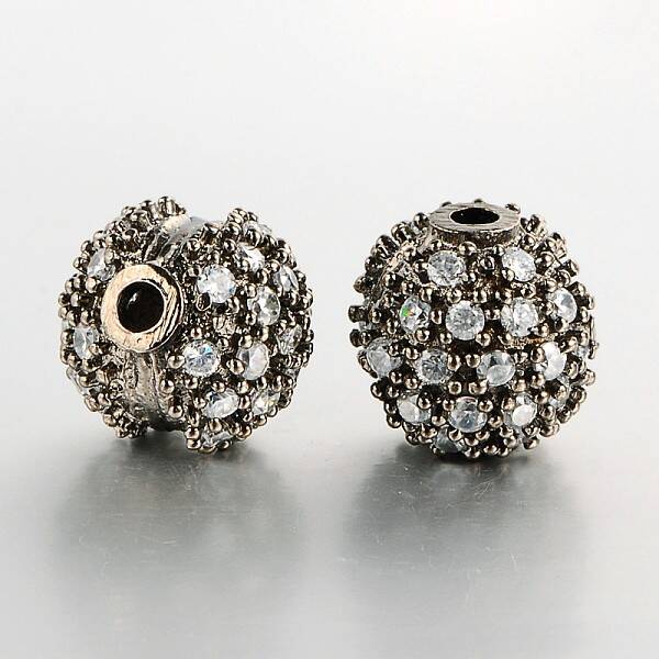 Brass Micro Pave Cubic Zirconia Round Beads