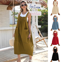 SCUSTY Women's Plus Size Clothes Barrel Midi Dress Loose Adjutable Strap Big Pockets Maxi Dress Overall Jumpsuits Summer Outf...