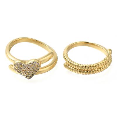 Adjustable Brass Micro Pave Cubic Zirconia Rings Set