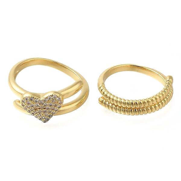 Adjustable Brass Micro Pave Cubic Zirconia Rings Set