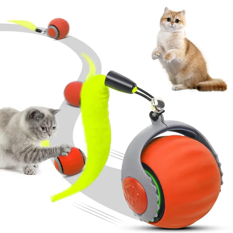 【Free.ship】Electric Cat Toy Ball with Rope, Rechargeable dog ball toy, Interactive Cat Teaser Toy, Automatic Rolling Ball...
