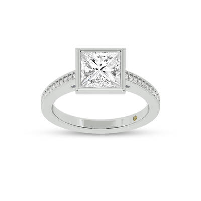 Lyra Pavé Set Half Coverage Bezel Princess Cut Lab Grown Diamond Engagement Ring | 10K White Gold 2 5/8 CT. TW.