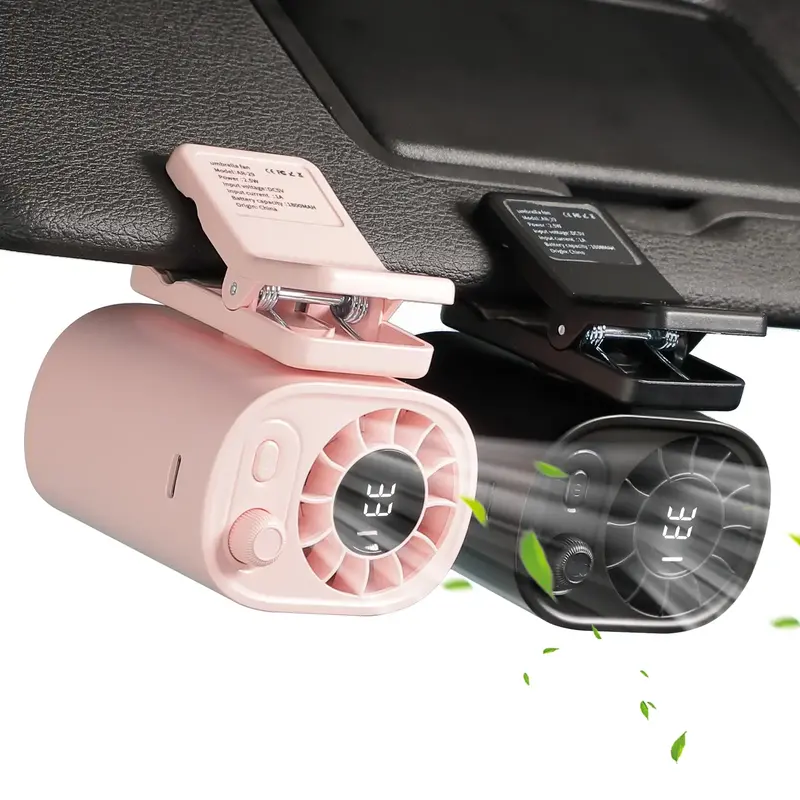 Joytutus Portable Car LCD Clip Fan 360° Rotatable 100 Speed Wind 12V USB Rechargeable 1800mAh Electric Fan Low Noise Mini Fa...