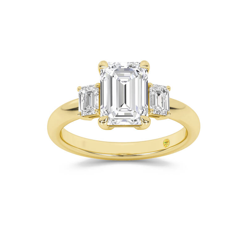 Moonbeam Three Stone Emerald Cut Lab Grown Diamond Engagement Ring | 18K Yellow Gold 4 1/2 CT. TW.