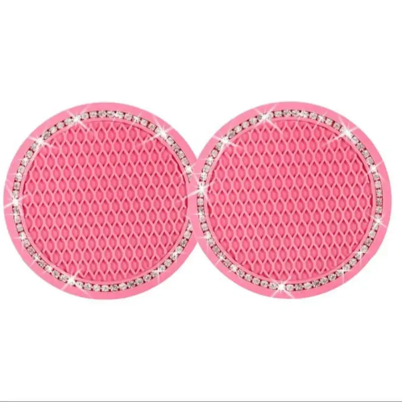 Rhinestone Decor Car Cup Coaster, Silicone Anti-slip Car Cup Holder Coaster, Universal Vehicle Interior Accessories for Women...