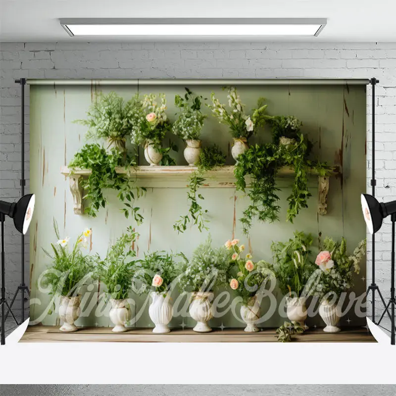 Fresh Green Leaves White Flowerpot Spring Backdrop - Aperturee