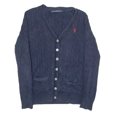 RALPH LAUREN Womens Cardigan Blue V-Neck 90s Cable Knit L