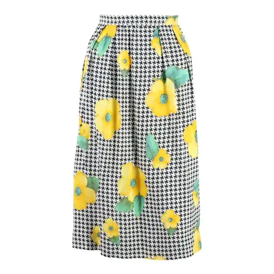 Floral Womens Straight Skirt Black Knee Length 90s Herringbone M