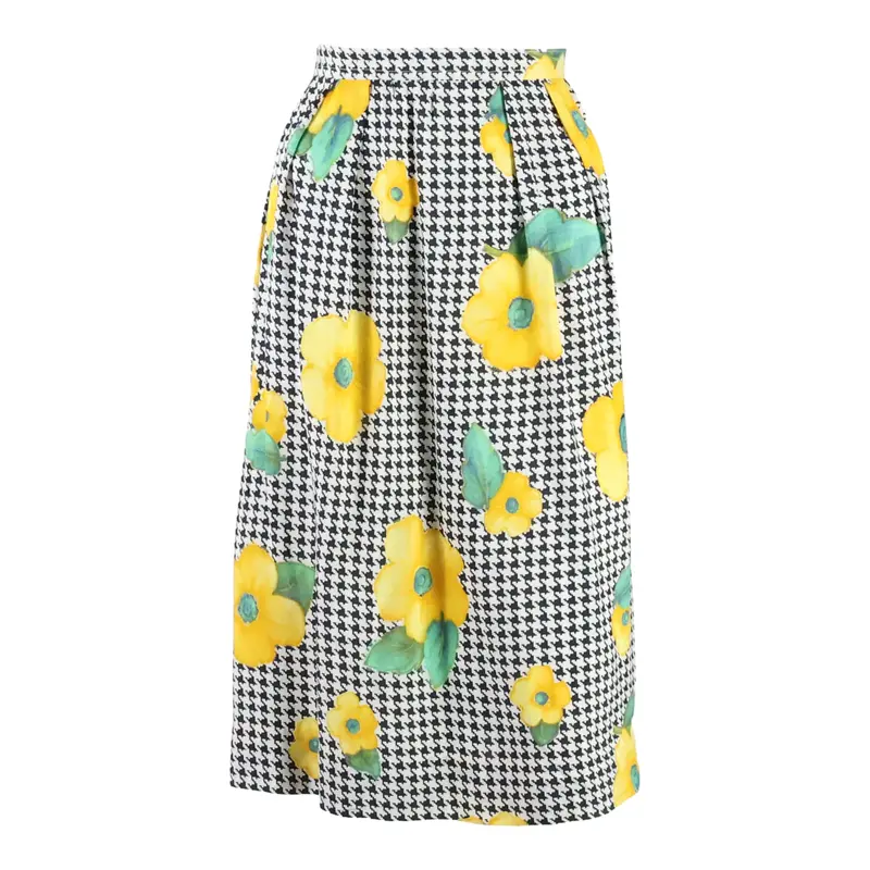 Floral Womens Straight Skirt Black Knee Length 90s Herringbone M