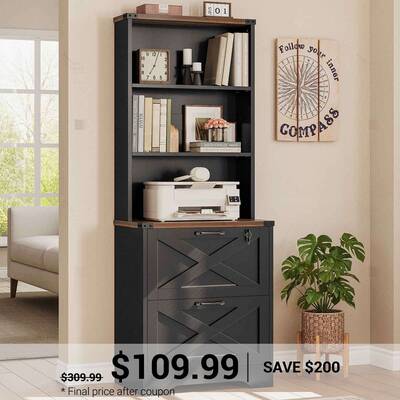SEDETA 2 Drawer File Cabinet with Lock Wood Filing Cabinet with Adjustable Storage Shelf Black Home Office Furniture