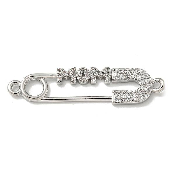 Mother's Day Brass Micro Pave Clear Cubic Zirconia Connector Charms