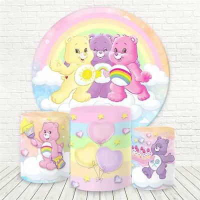 Aperturee Three Bears Rainbow Circle Birthday Backdrop Kit | Round Backdrop Fabric Cover | Custom Round Birthday Backdrop | R...