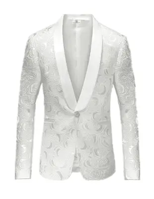 Alberto Nardoni Brand White Paisley Shawl Collar Tuxedo Dinner Jacket & Men's Blazer Sport Jacket